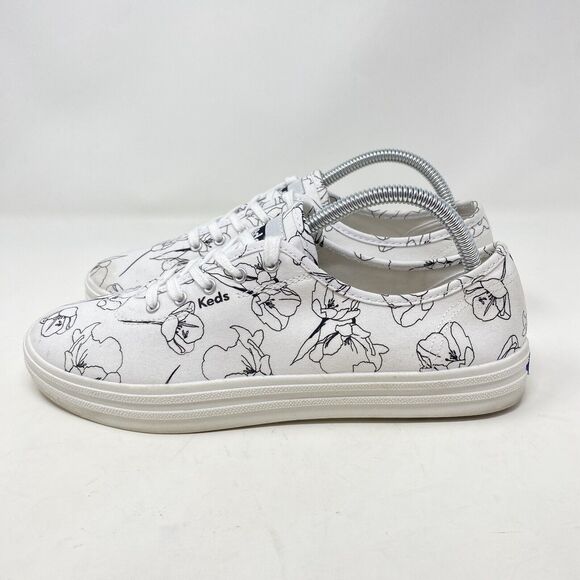 Keds Alley Breezie White and Black Hand Drawn Print Sneakers Size 10 WF66863 - Picture 2 of 14